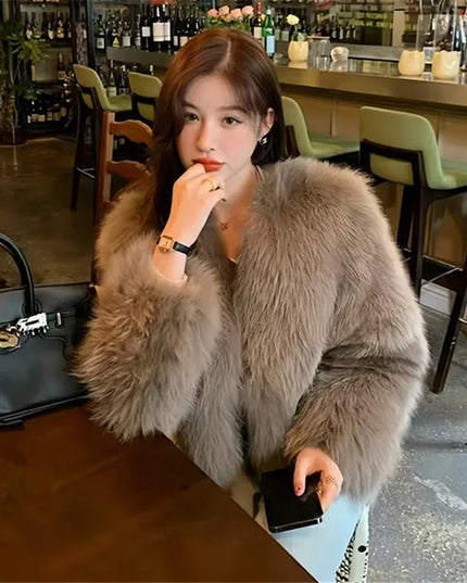 Women's Faux Fox Fur Coat – Thick & Luxurious Overcoat