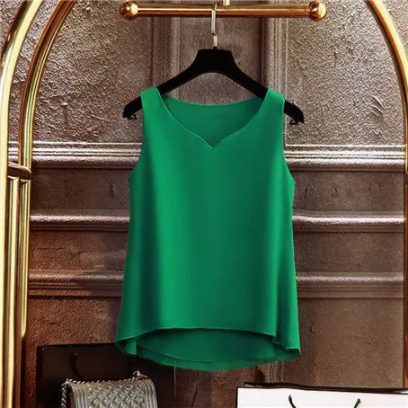 Sleeveless Chiffon V-Neck Blouse for Women