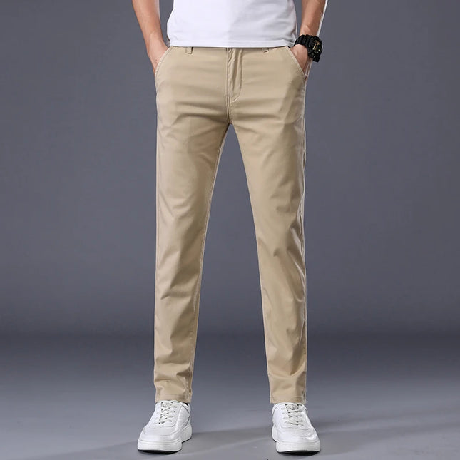 Men's Casual Long Elastic Straight Pants - Various Colors