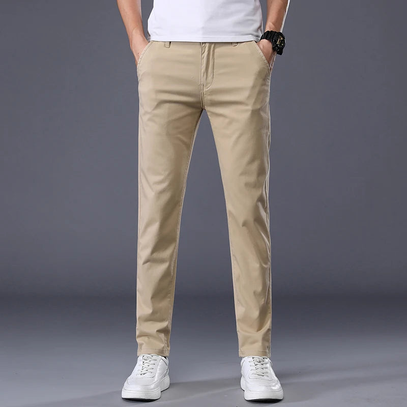 Men's Casual Long Elastic Straight Pants - Various Colors