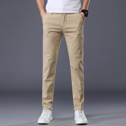 Men's Casual Long Elastic Straight Pants - Various Colors