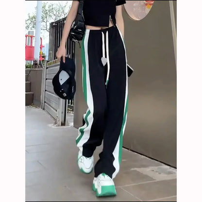 Women’s High Waist Elastic Sweatpants with Drawstring & Striped Design