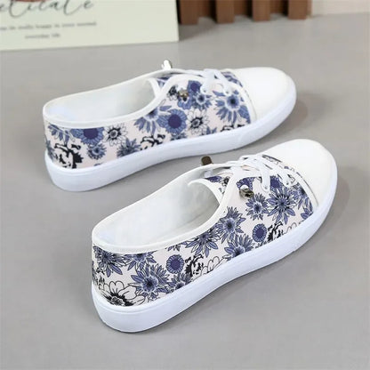 Lady's Classic Round Toe Canvas Lace-Up Sneakers - Comfortable & Stylish Women's Casual Shoes