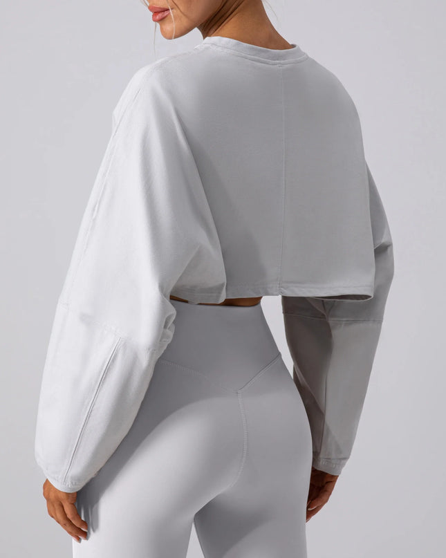 Women's Long Sleeve Sports Crop Top - Loose Fit Athletic Sweater