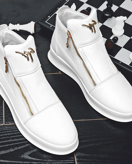 Men's Zippered High-Top Faux Leather Sneakers