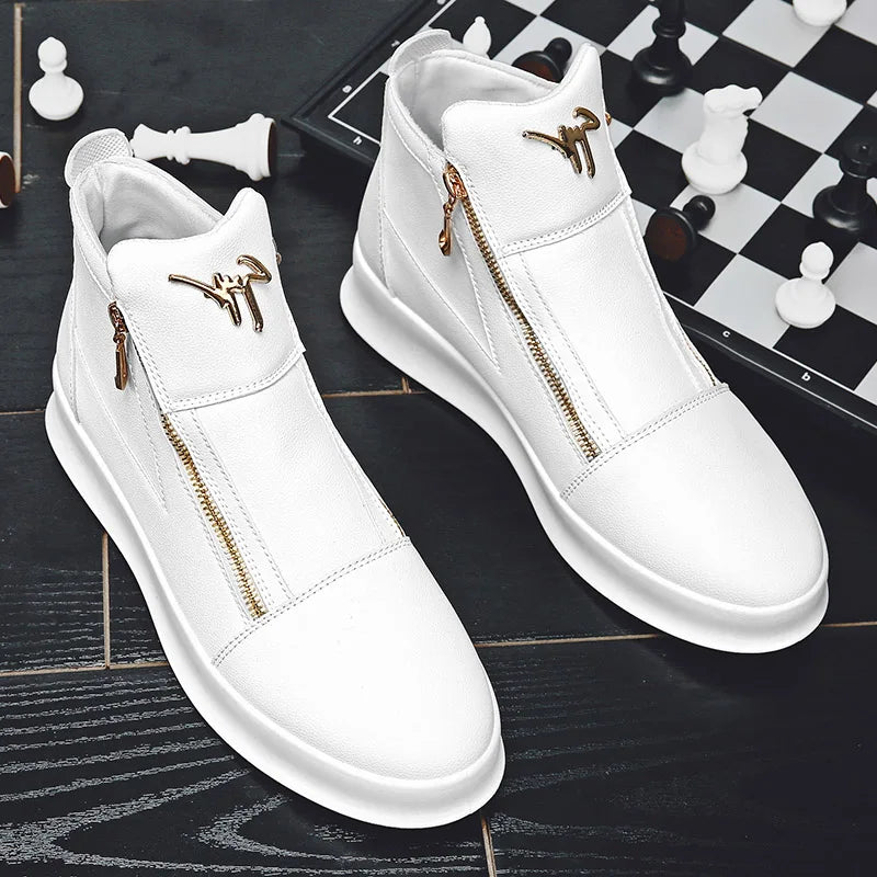 Men's Zippered High-Top Faux Leather Sneakers