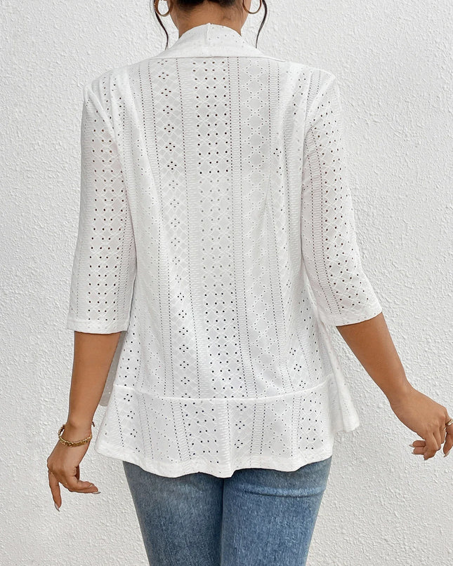 Women’s Casual Hollow-Out 3/4 Sleeve Open-Front Lightweight Thin Cardigan