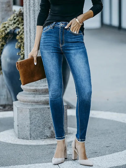 High Waist Vintage Skinny Jeans for Women - Stretchy Long Denim Pencil Fit