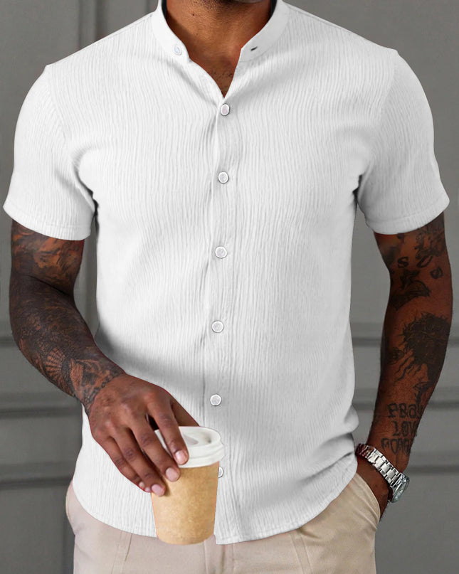 Men's Breathable Short Sleeve Stand Collar Shirt
