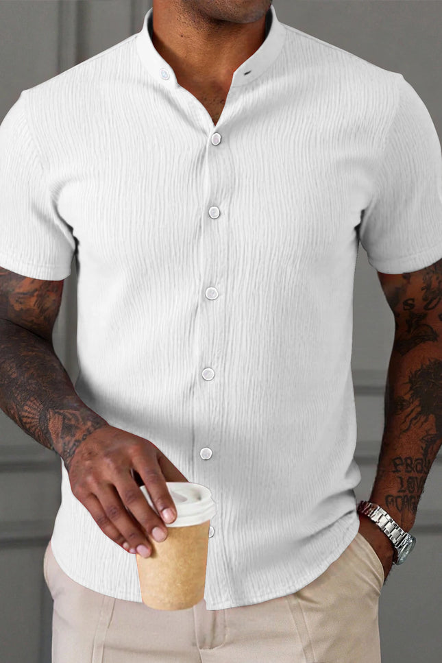 Men's Breathable Short Sleeve Stand Collar Shirt