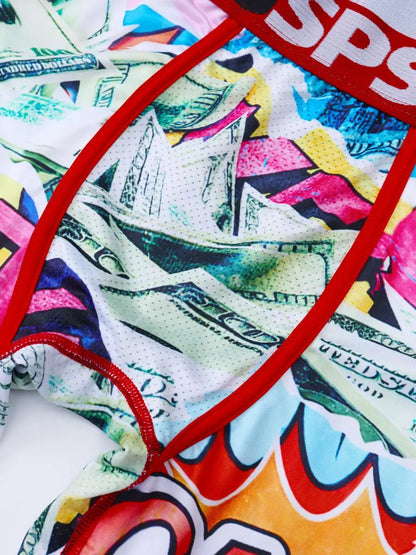 Men's Breathable Graffiti Print Boxer Briefs