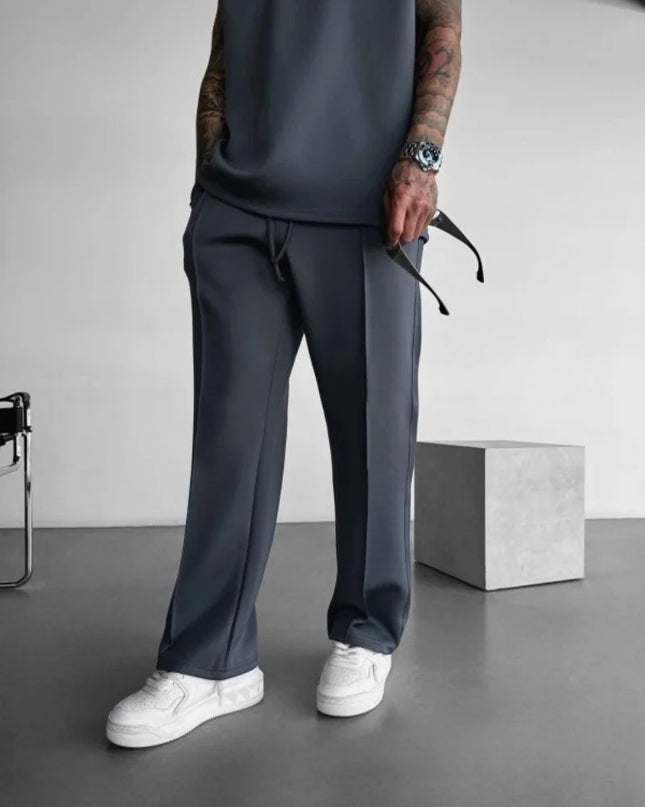 Men's Casual Pants with Single-Line Pleats and Elastic Drawstring Waist