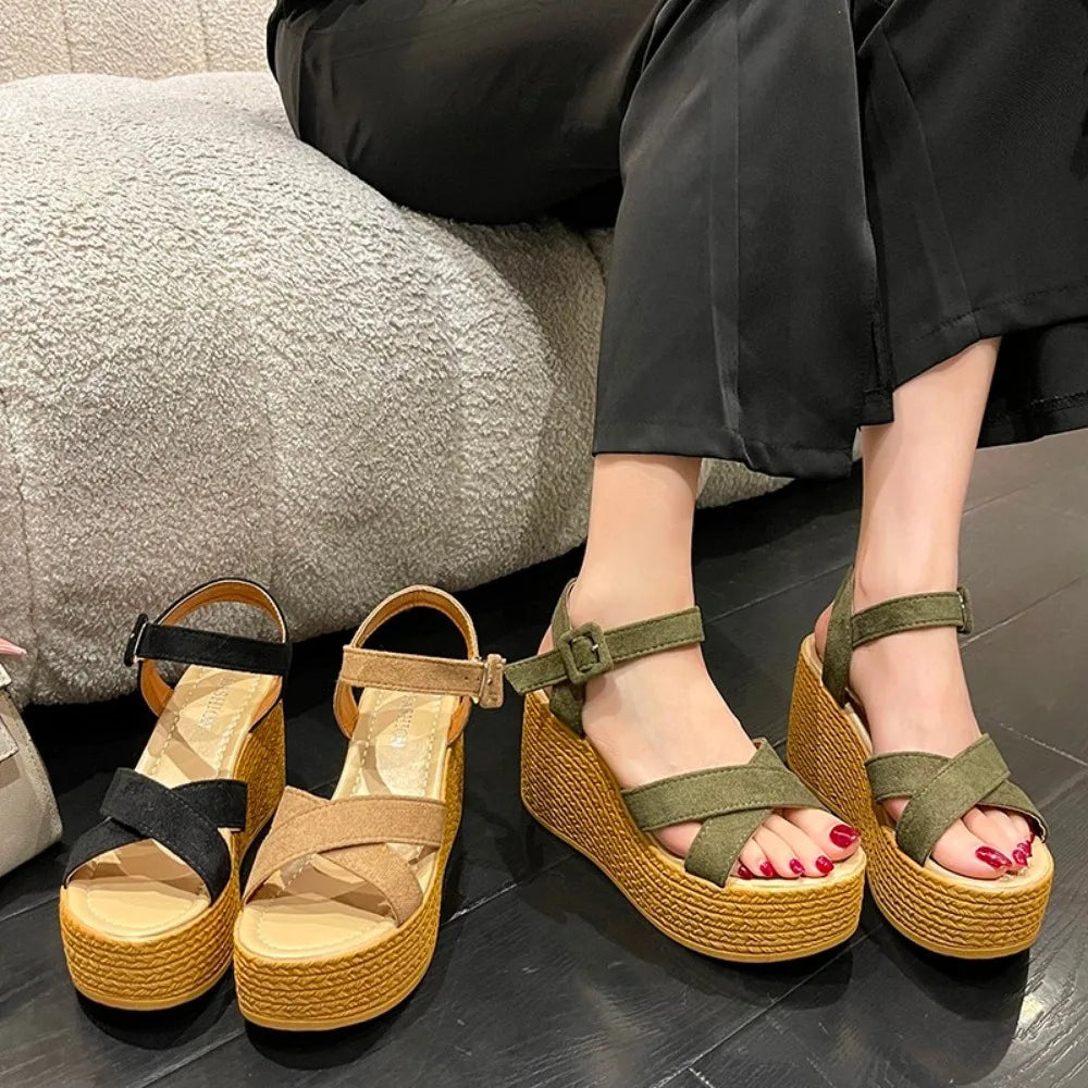 Women's 9cm High Heel Sandals – Platform Open Toe Shoes with Slope Hee