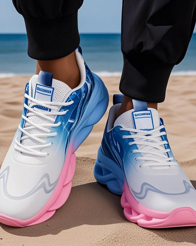Unisex Lightweight Mesh Running Sneakers - Breathable, Comfortable, Flat Lace-Up Athletic Shoes