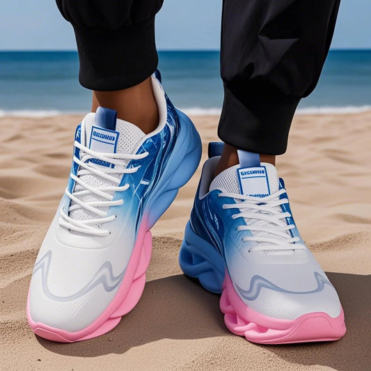 Unisex Lightweight Mesh Running Sneakers - Breathable, Comfortable, Flat Lace-Up Athletic Shoes