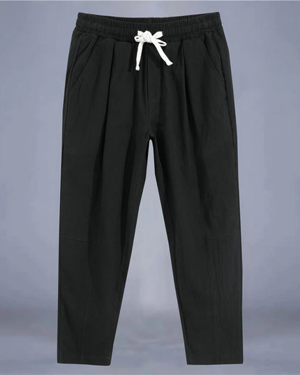 Men's Casual Loose Fit Cotton Trousers - Breathable Drawstring Pants