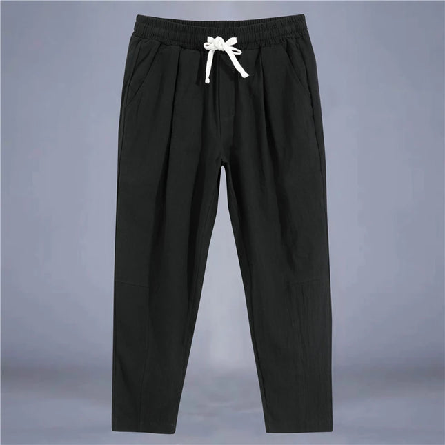 Men's Casual Loose Fit Cotton Trousers - Breathable Drawstring Pants