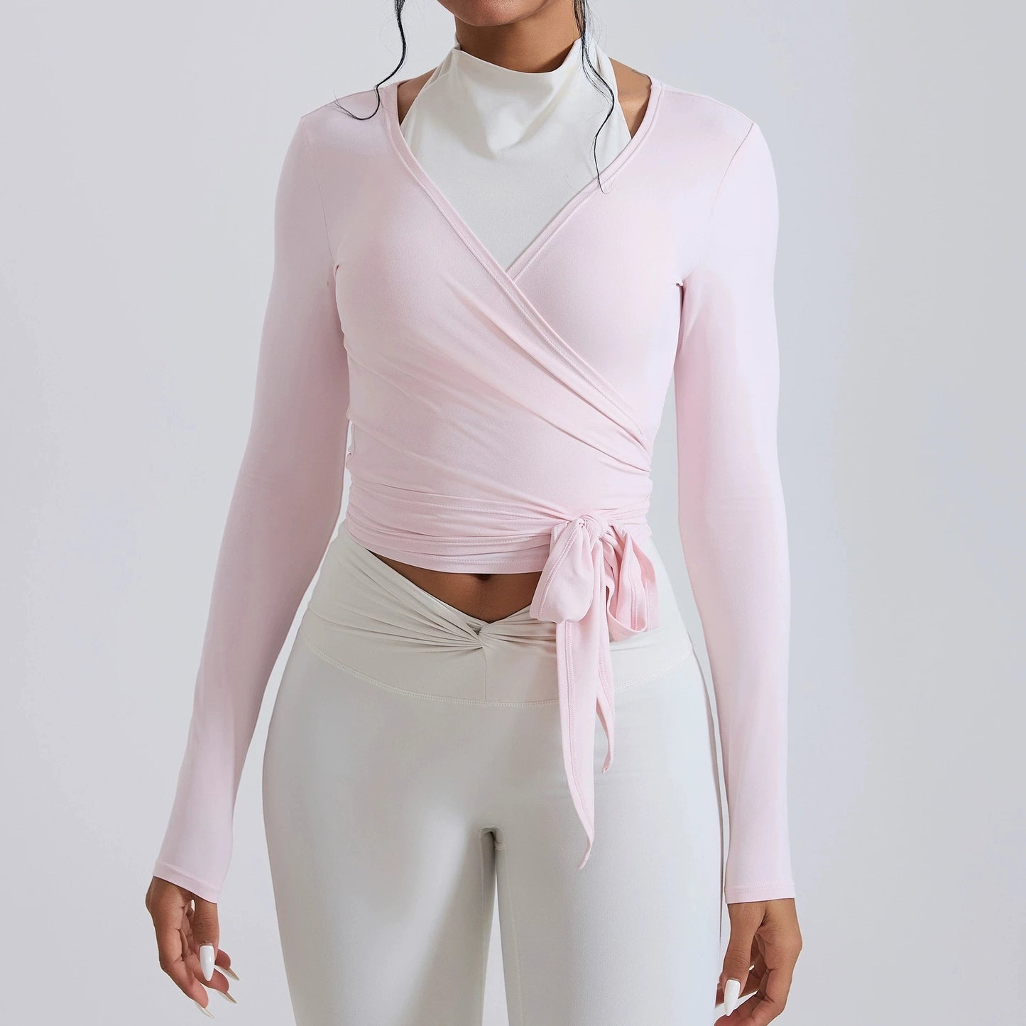 Women's Slim Fit Long Sleeve Cropped Sweater with Side Ribbon