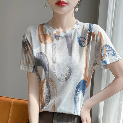 Elegant Women's Satin Silk V-Neck Short Sleeve Blouse