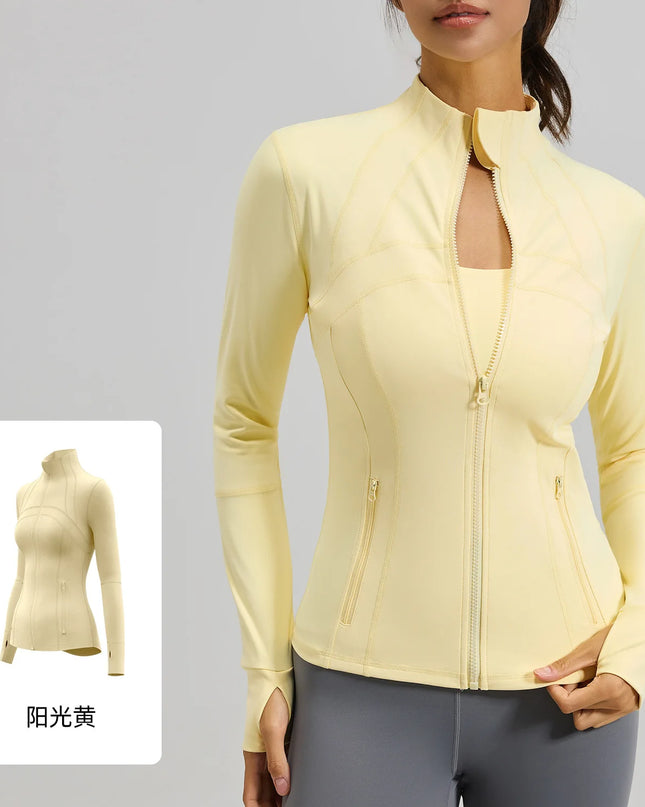 Women's Quick Dry Stand Collar Fitness Jacket - Slim Fit with Zipper Pocket