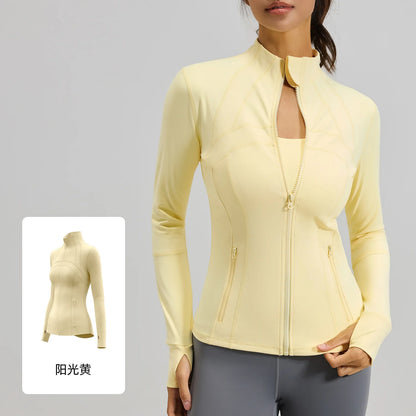 Women's Quick Dry Stand Collar Fitness Jacket - Slim Fit with Zipper Pocket