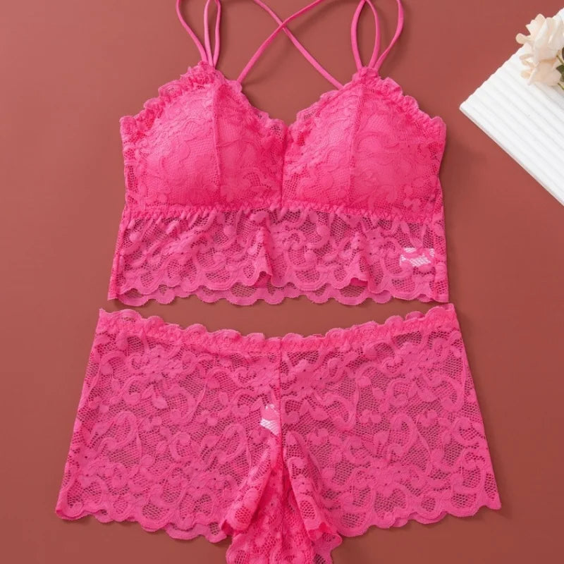 Lace Non-Wire Bra and Ultra-Thin Low Rise Briefs Set for Women - Transparent Comfort Underwear