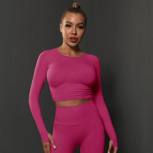 2-Piece Women's Seamless Gym Set: Sports Pants and Long Sleeve Compression Unitard