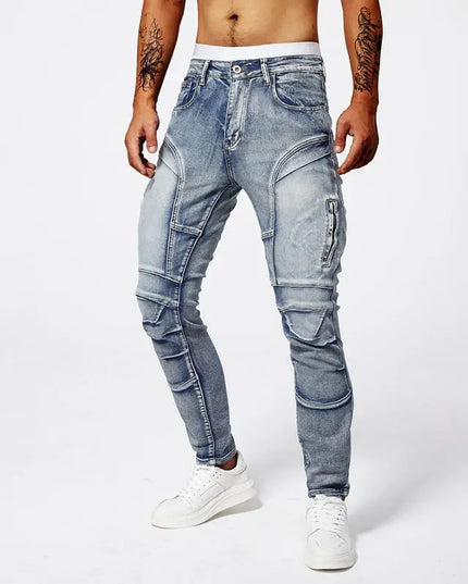 Men's Zipper Pleated Retro Denim Pants