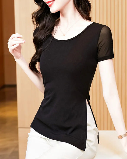 Elegant Slim Fit Women's T-Shirt with Side Split