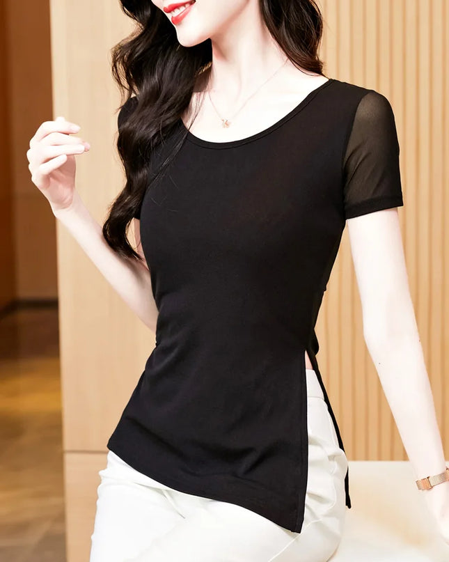 Elegant Slim Fit Women's T-Shirt with Side Split