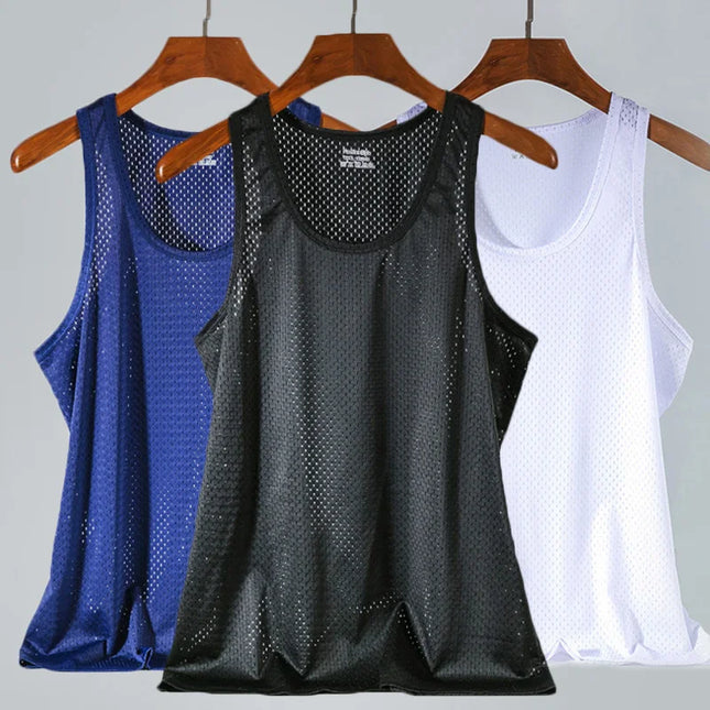 Men's Ice Silk Transparent Mesh Tank Top -  Various Colors