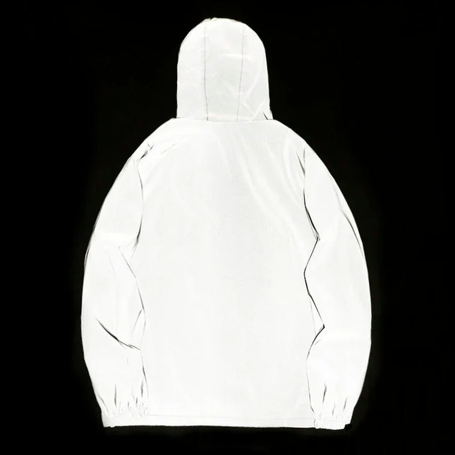 Men's Waterproof Windbreaker Jacket - Reflective Hooded Zipper Jacket for Enhanced Visibility