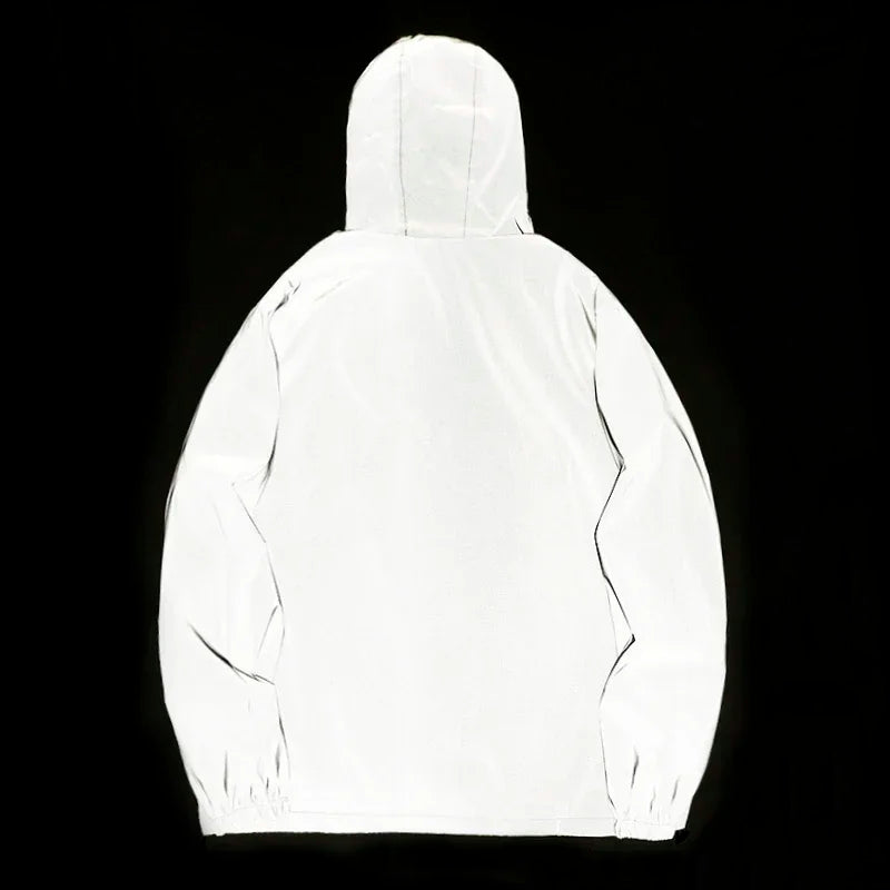 Men's Waterproof Windbreaker Jacket - Reflective Hooded Zipper Jacket for Enhanced Visibility
