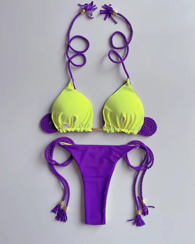 Braided Rope Two-Piece Bikini Set for Women - Triangle Swimwear
