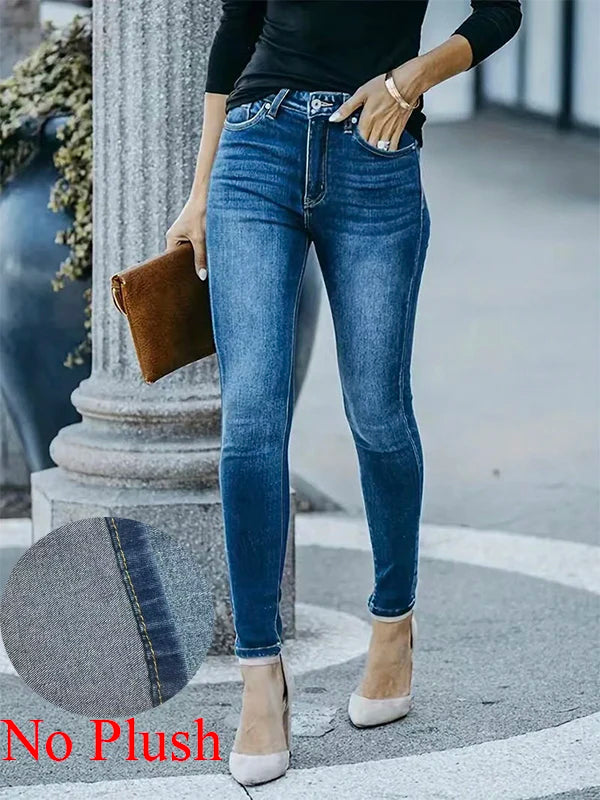High Waist Vintage Skinny Jeans for Women - Stretchy Long Denim Pencil Fit