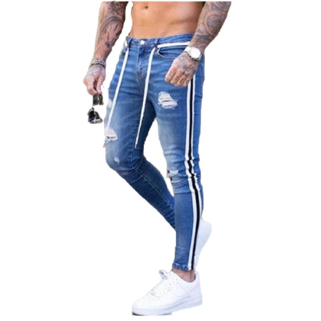 Men's Ripped Skinny Denim Jeans - Casual Style