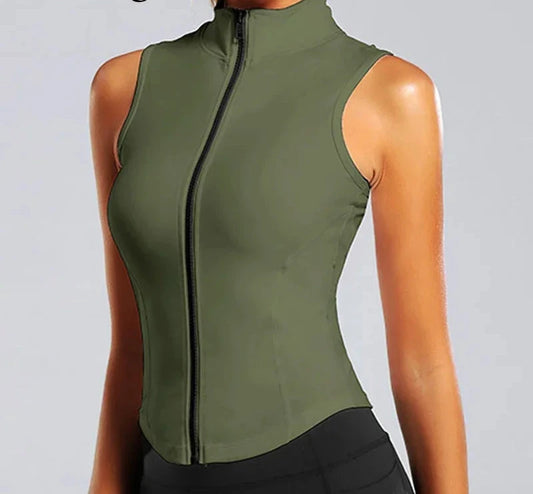 Women's Sleeveless Zip-Up Athletic Sweat Vest Jacket 