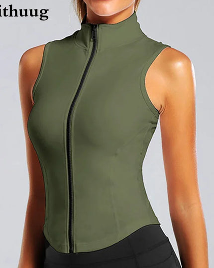 Women's Sleeveless Zip-Up Athletic Sweat Vest Jacket - Various Colors