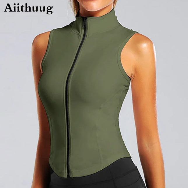 Women's Sleeveless Zip-Up Athletic Sweat Vest Jacket - Various Colors