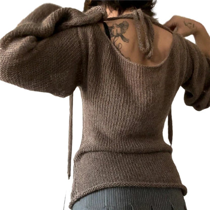 Women's Off-Shoulder Long Sleeve Knitted Sweater