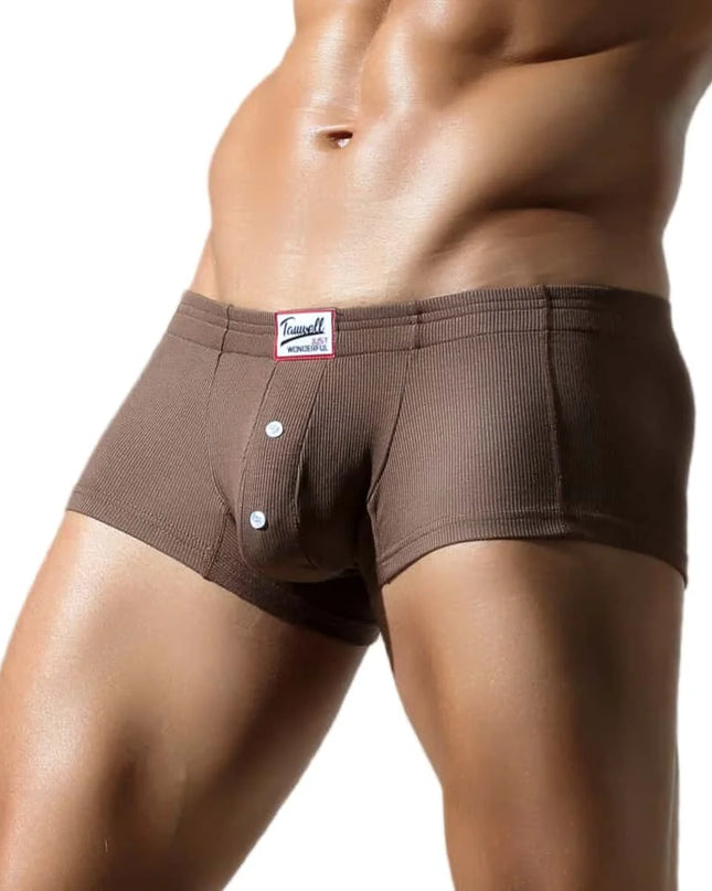 Men's Low-Waist Convex Pouch Boxer Briefs with Button Fly