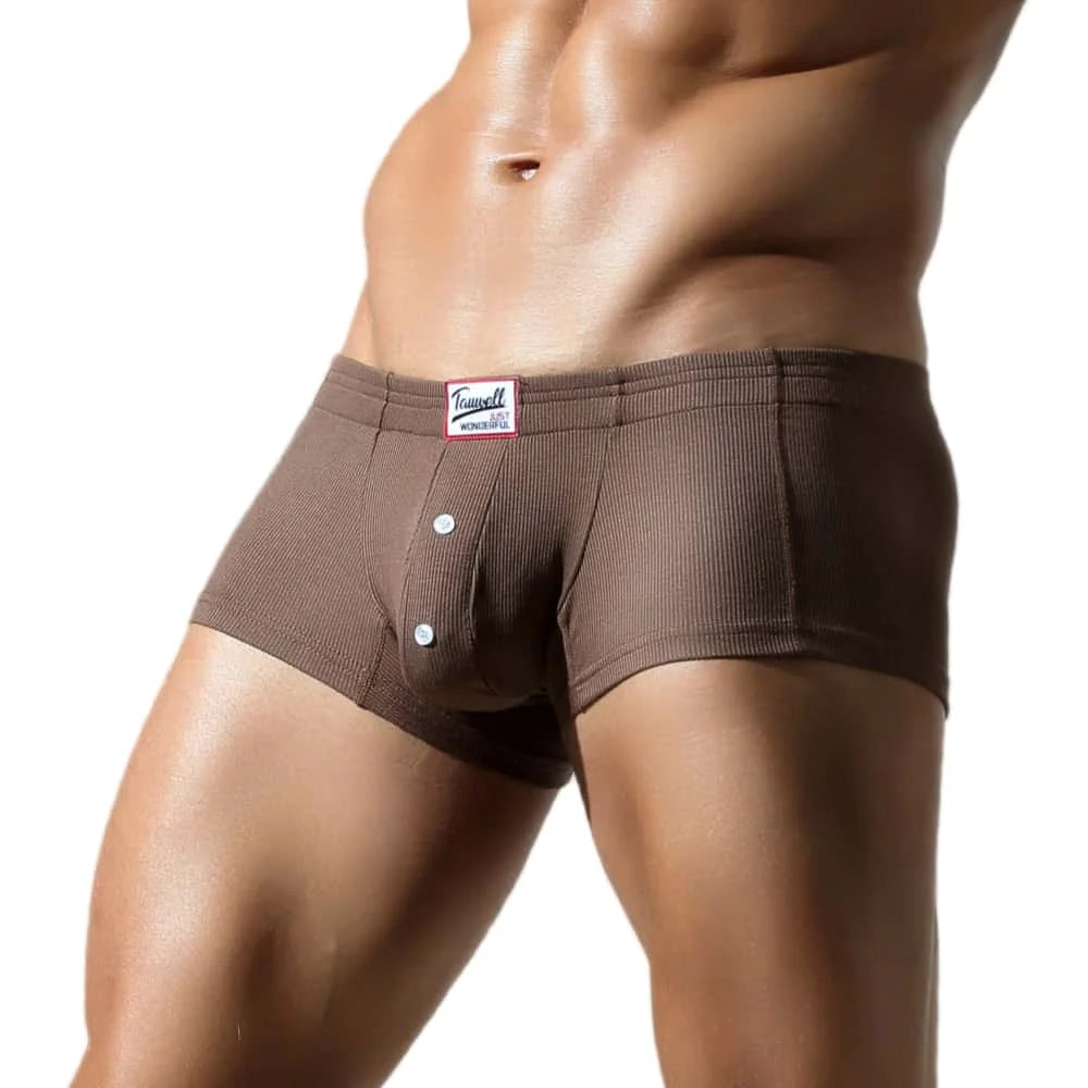 Men's Low-Waist Convex Pouch Boxer Briefs with Button Fly