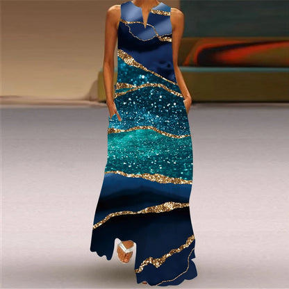 Women's Vintage Boho Printed Sleeveless V-Neck Maxi Dress