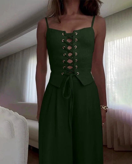 Women's Two-Piece Slim Fit Chic Sleeveless Bandage Tank Top & Wide-Leg Pants Se