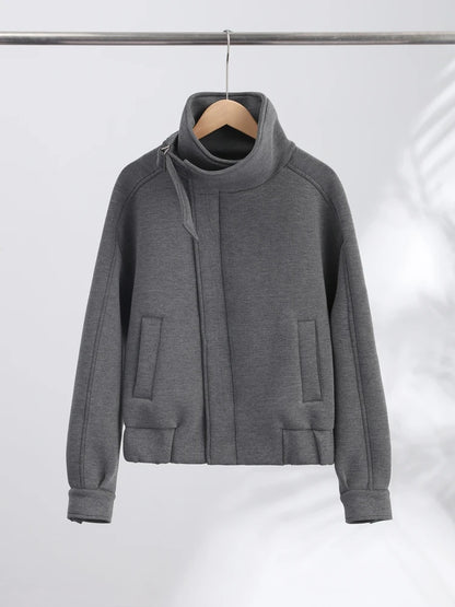 Men's Oversized Stand Collar Jacket with Asymmetric Zip