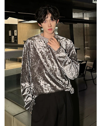 Men's Vintage Velvet Long Sleeve Crew Neck Sweater
