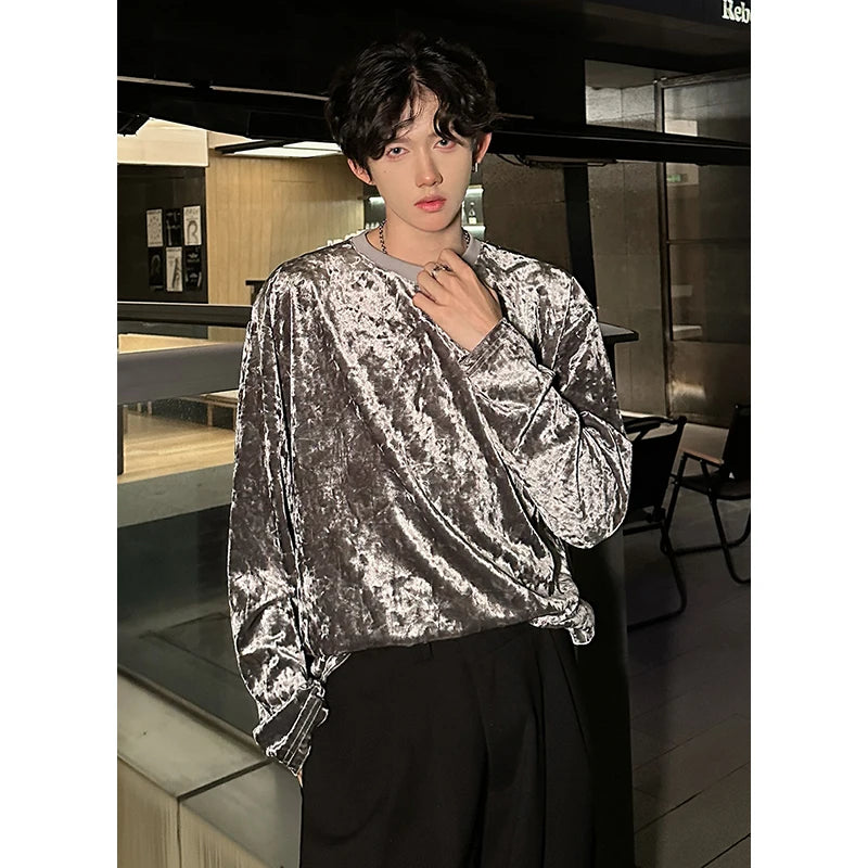 Men's Vintage Velvet Long Sleeve Crew Neck Sweater
