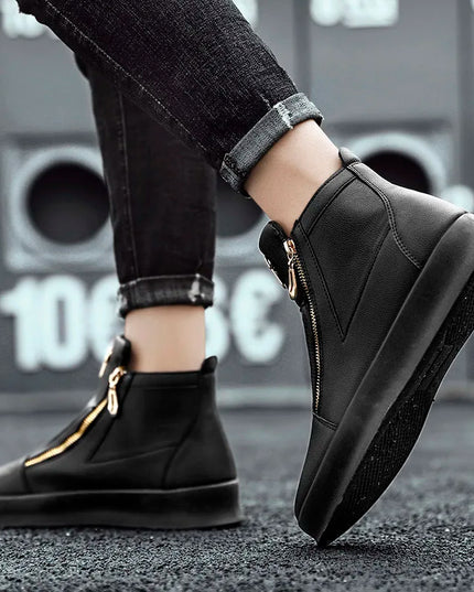 Men's Zippered High-Top Faux Leather Sneakers