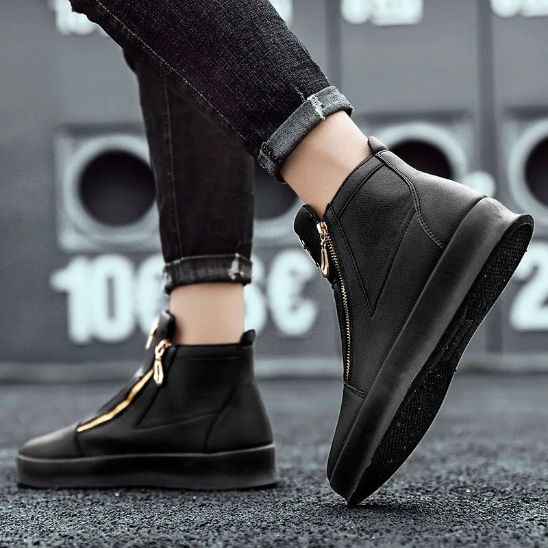 Men's Zippered High-Top Faux Leather Sneakers