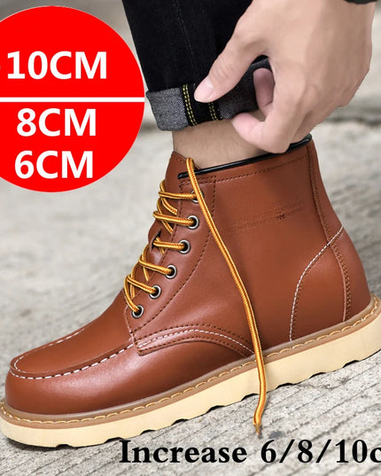 Men’s Height-Increasing Boots - Comfortable Faux Leather Mens Shoes for Enhanced Height & Style